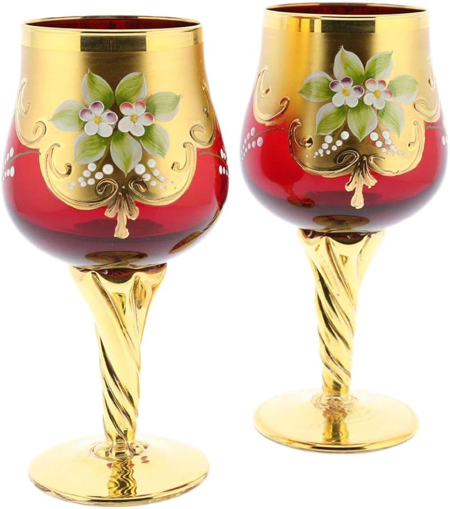 Amazon | GlassOfVenice 2個セット ムラーノガラス ワイングラス 24K