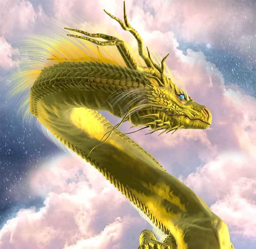 Amazon.co.jp: 龍の絵 「月下の金龍1」 A4 竜の絵 : ホーム＆キッチン