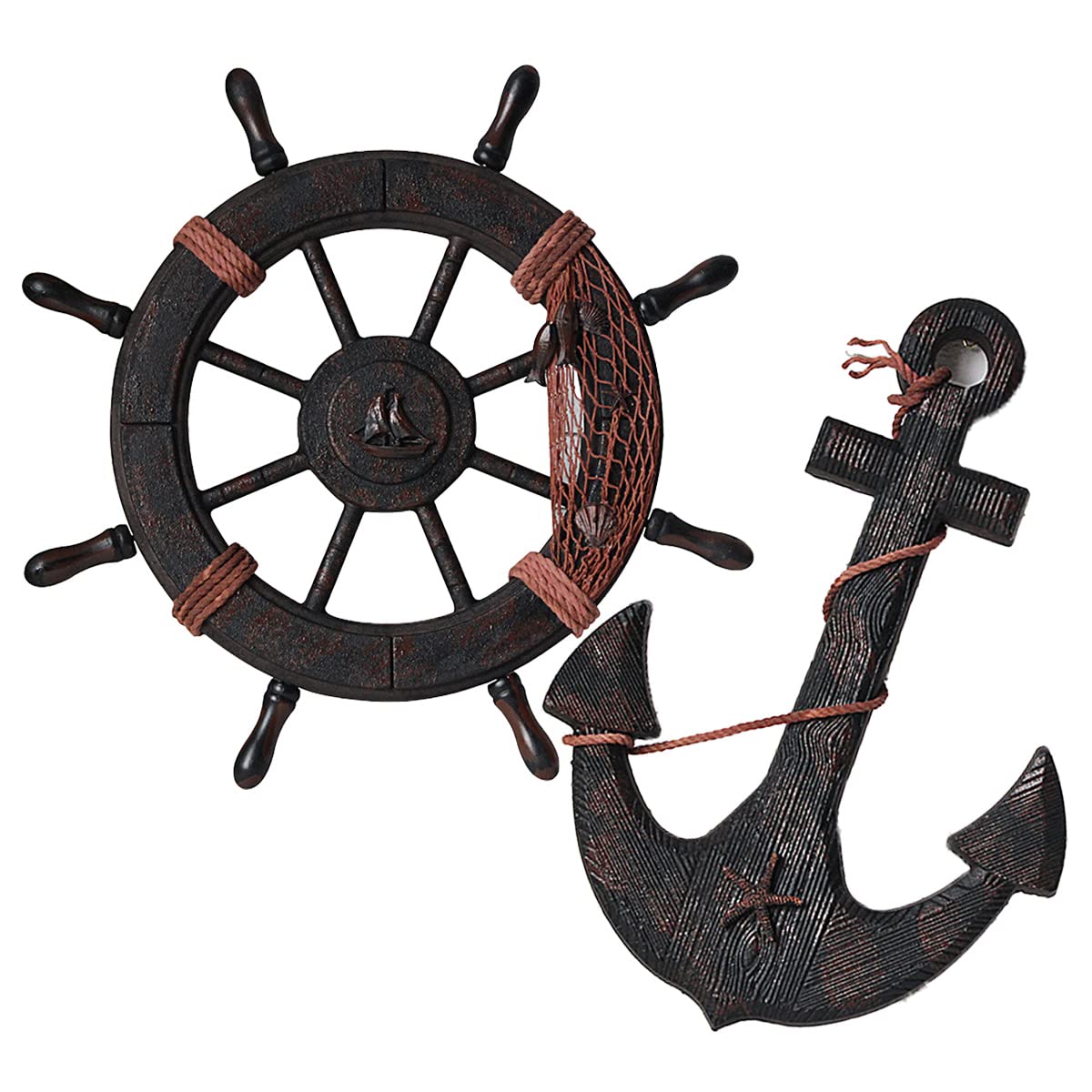 Amazon.co.jp: 木製 舵輪 錨 アンティーク 海賊 インテリア 御洒落 船