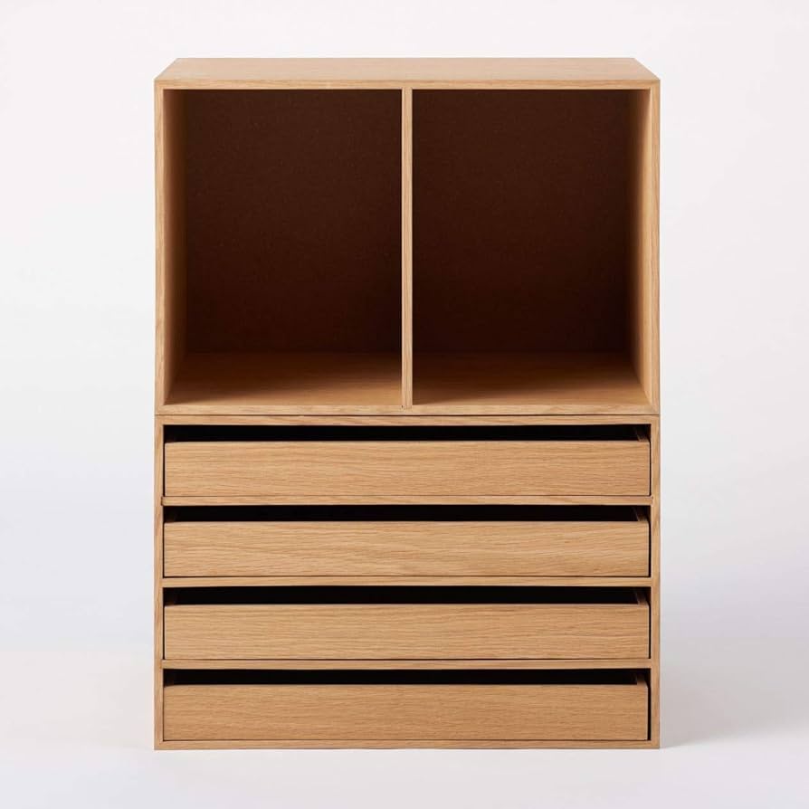 Amazon｜無印良品 木製収納ケース・引出式・4段・ワイド・オーク材 約
