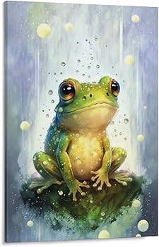 Amazon.co.jp: 絵画 座っている緑のカエルインテリア 絵画 写実的な