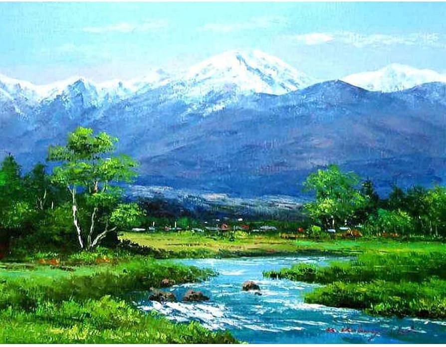 Amazon.co.jp: 小林幸三 常念岳 F6号 ナチュラル 受注制作 油彩画 油絵