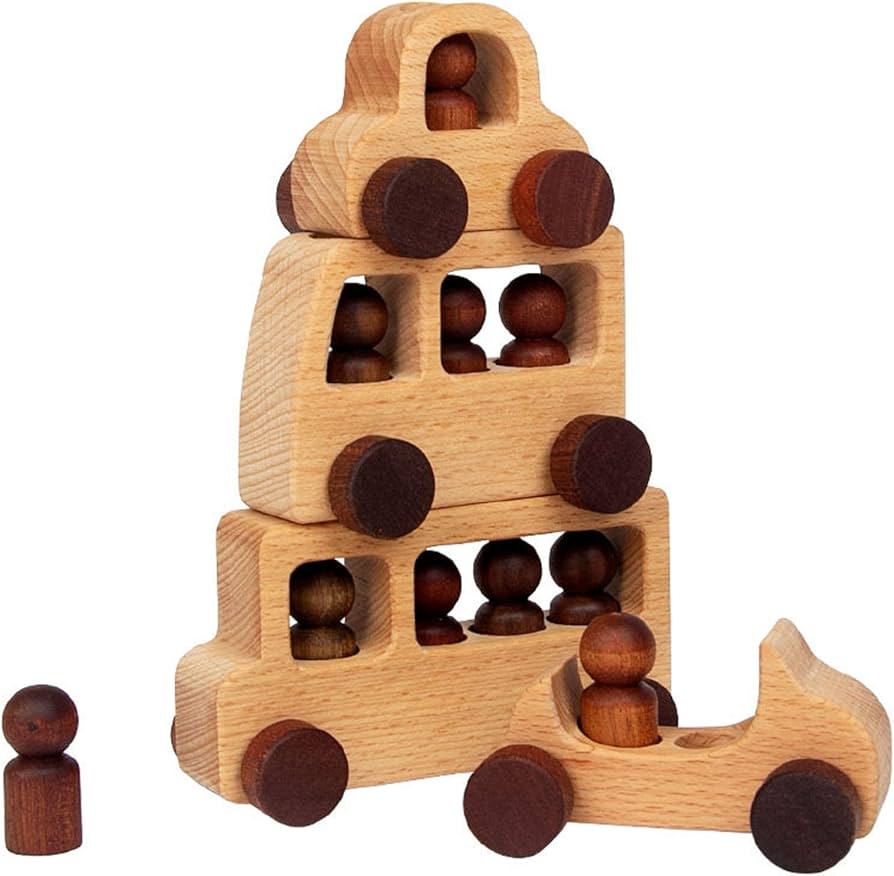 Amazon.co.jp: 車の形のスタックブロック教育木製スタッキングと就学前