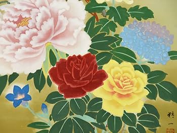 Amazon.co.jp: 真作箱山精一（作）「四季の花」軸 掛軸 共箱 日本画