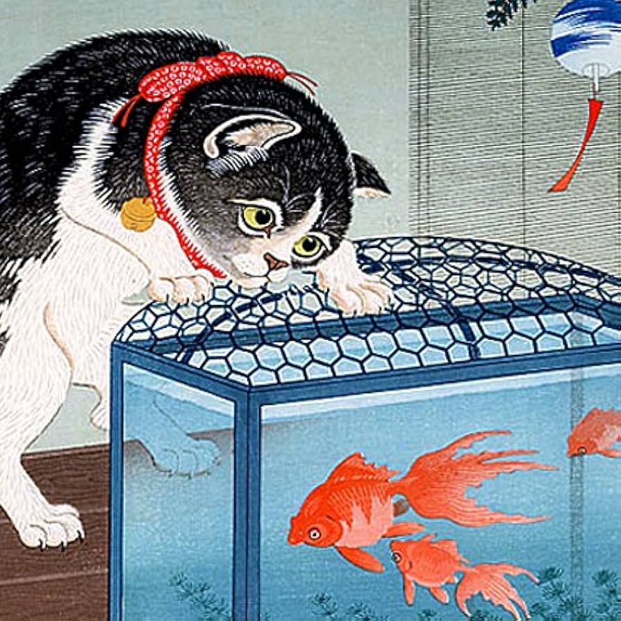 Amazon.co.jp: 小原古邨『 猫と金魚 』のマウスパッド：フォトパッド