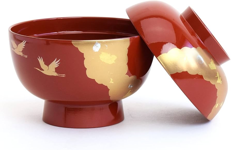 Amazon.co.jp: まえじゅう漆器 雑煮椀 お椀 お雑煮 蓋付き 光輝 朱 赤