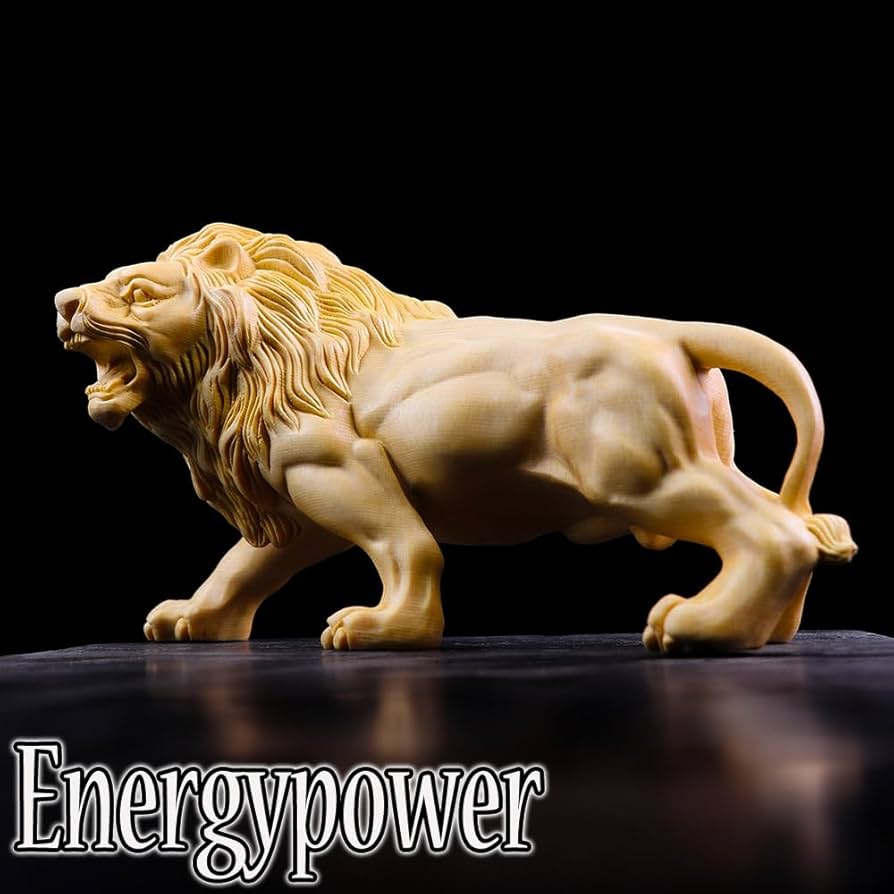 Amazon.co.jp: EnergyPower ライオン 木彫り彫刻 檜天然木彫り出し