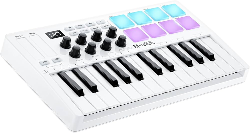 M-WAVE 25 Key USB MIDI Keyboard Controller With 8 Backlit Drum