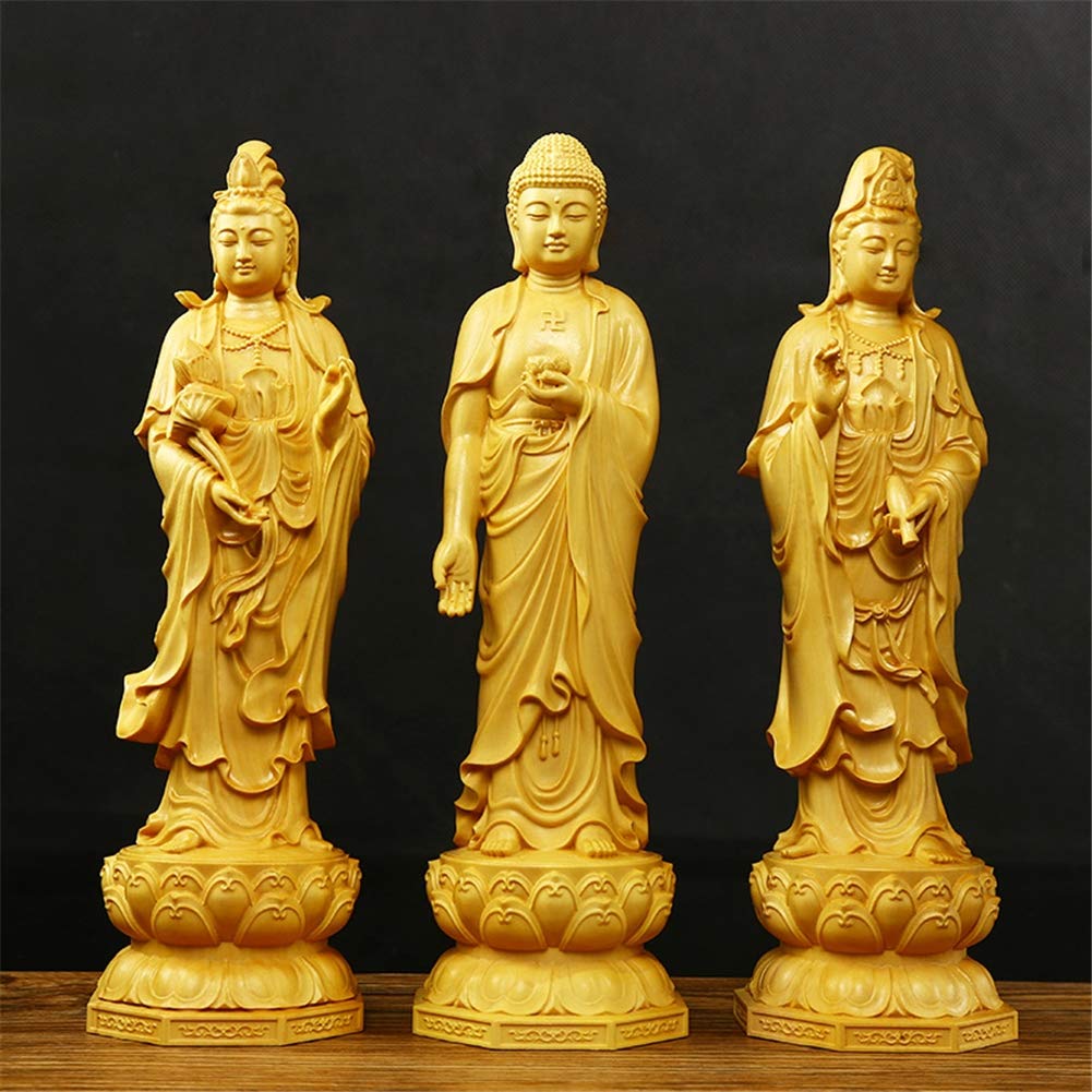 インド老山白檀ミニ精細彫刻西方三聖三開仏(高さ約7cm)