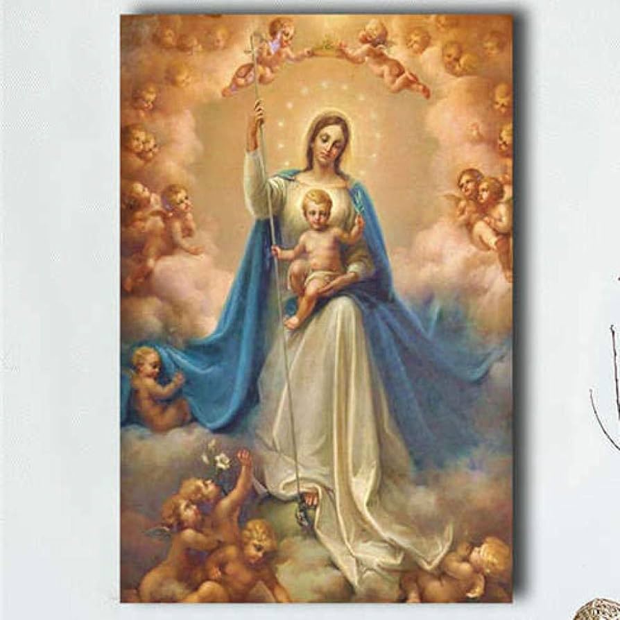 Amazon｜キリスト教聖母マリア古典肖像画ポスターレトロ絵画インテリア