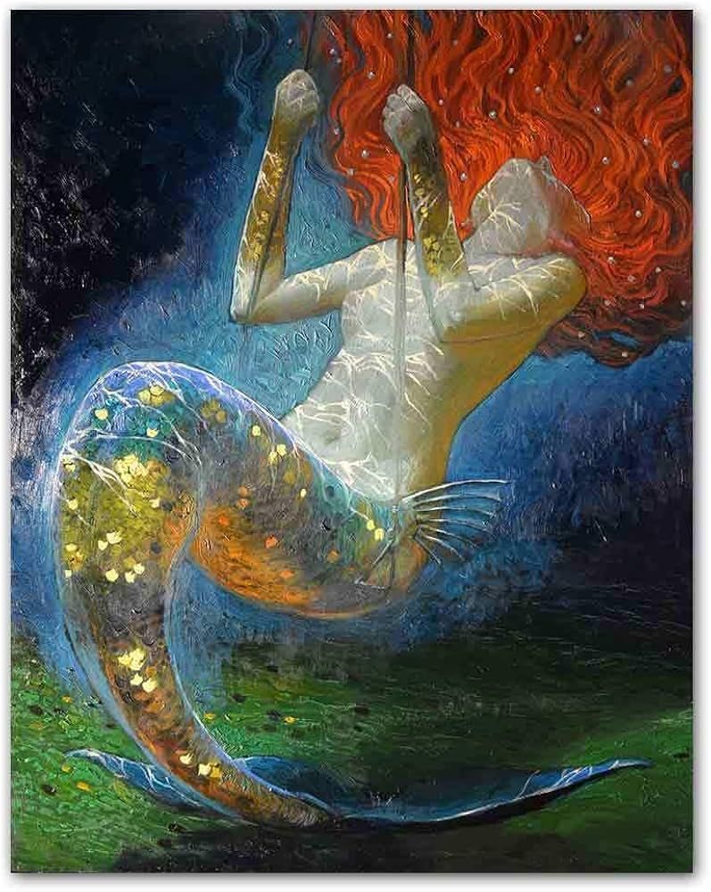 Amazon｜JSWHPマーメイドキャンバス絵画インテリア壁掛けファンタジー