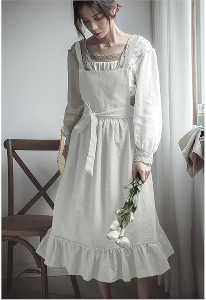 Amazon｜エプロン レトロな中世の綿とリネンキッチンエプロンドレス