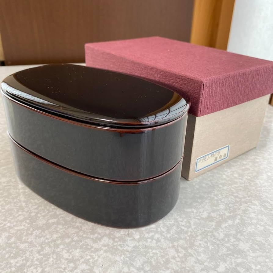 Amazon.co.jp: 川連漆器 木製 漆塗り 二段小判弁当箱 溜内朱 漆器