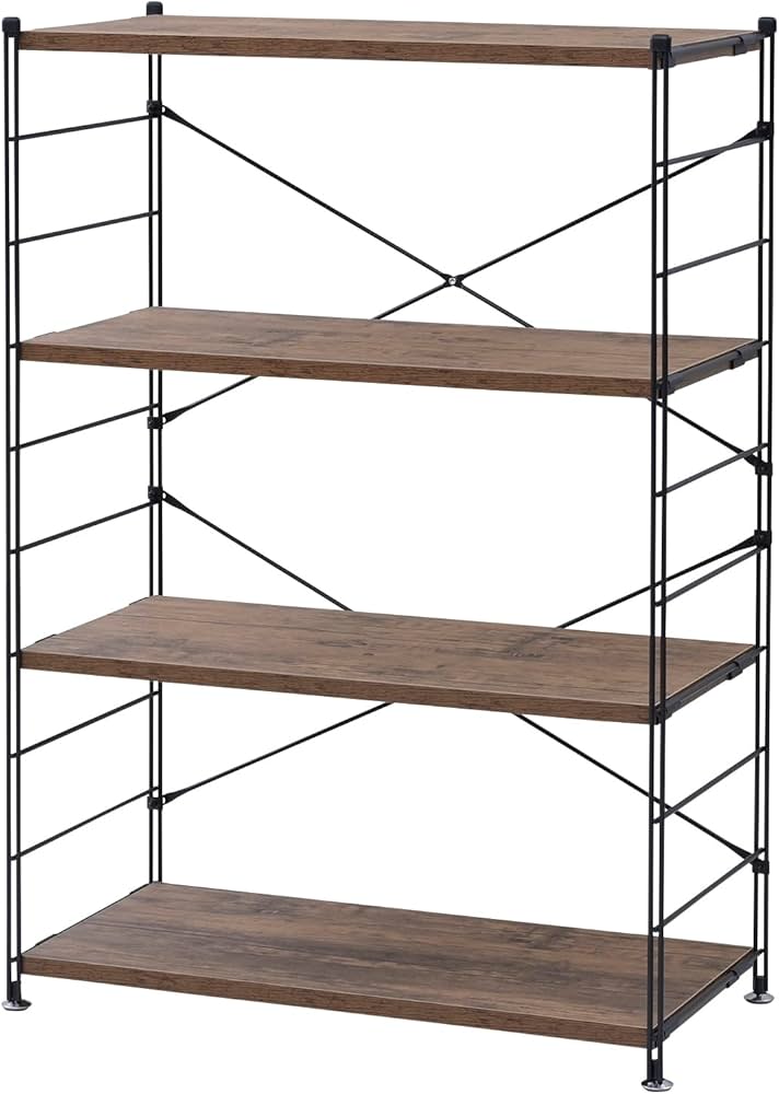 Amazon｜[山善] ウッドシェルフ 収納ラック 木製棚板 4段 幅85.5×奥行