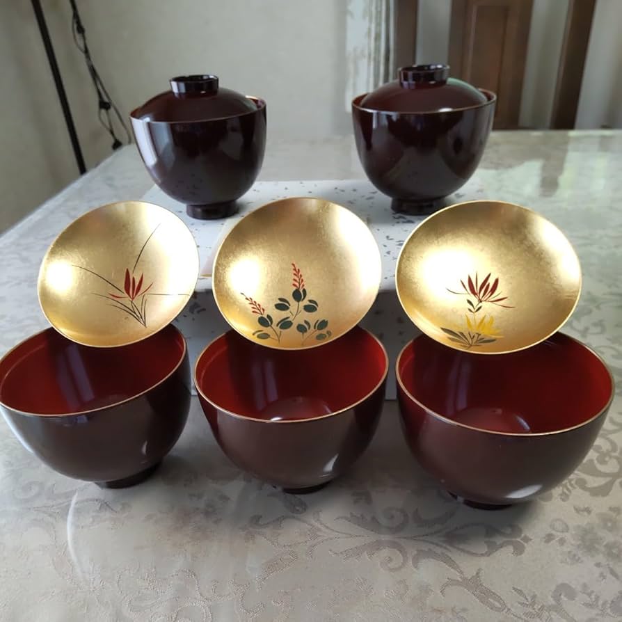 Amazon.co.jp: 金沢 伝統工芸 金箔漆器 絵変わり 四季草花蒔絵 吸物椀