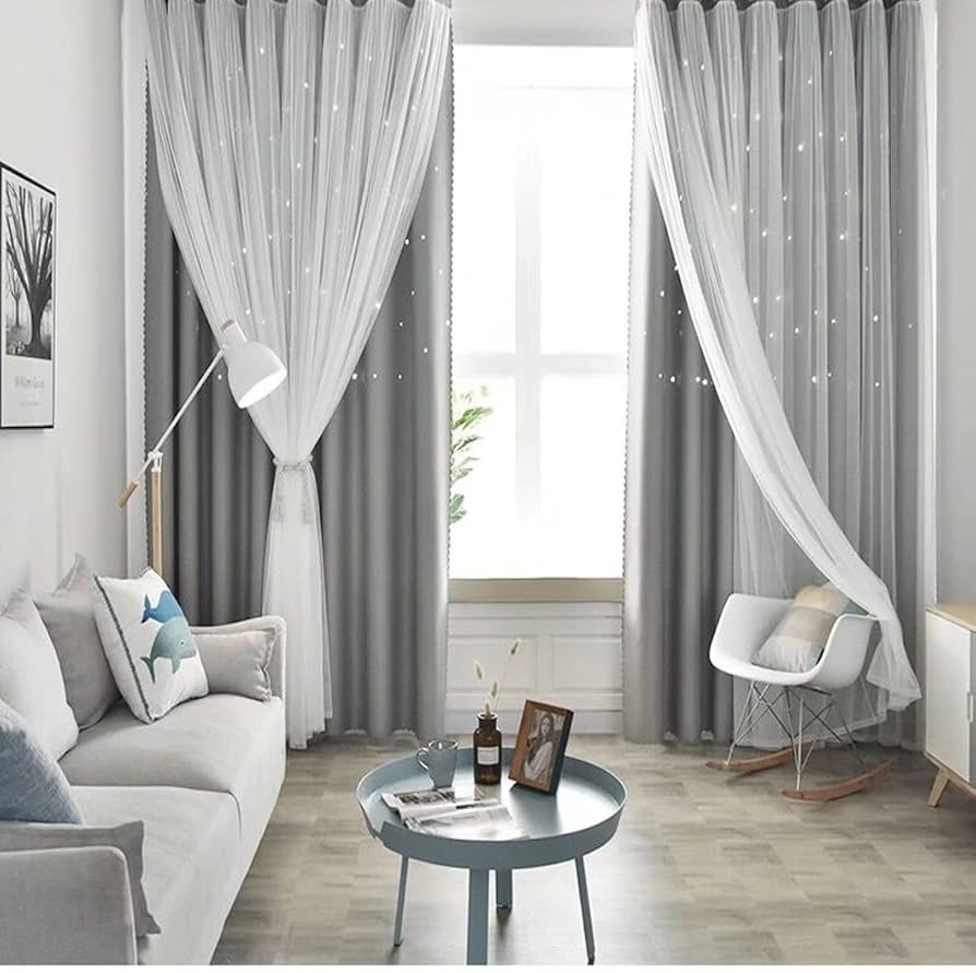 Amazon｜姫系 遮光カーテン 可愛い 星 カーテン 遮光 遮像 目隠し
