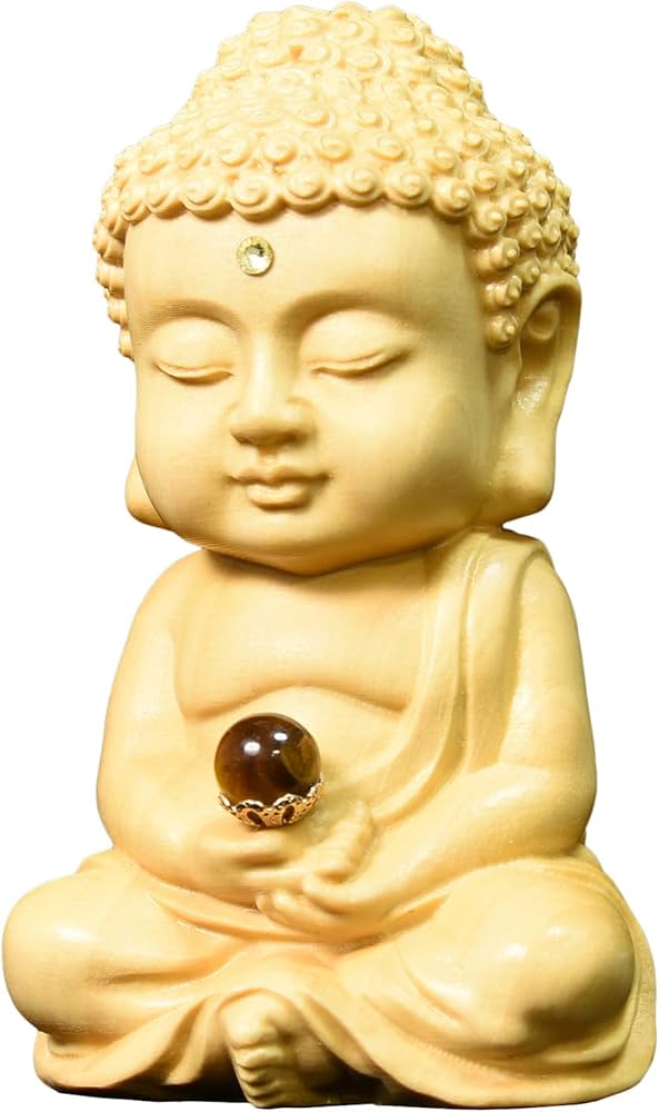 Amazon｜釈迦如来 置物 木彫 虎目石 タイガーアイ 金運 仕事運 開運