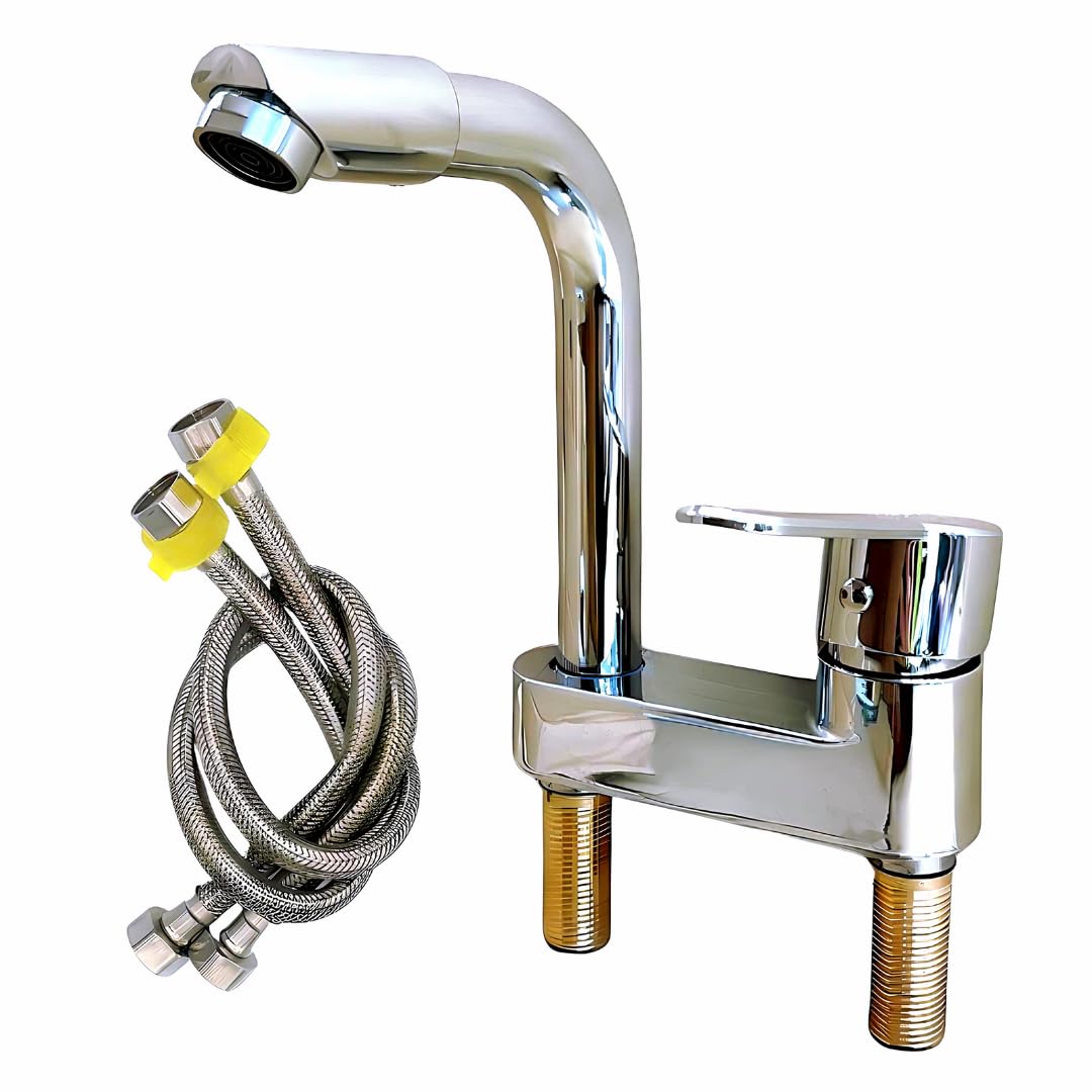 Amazon | 洗面蛇口 混合水栓 2穴 シングルレバー 360° 回転 洗面台