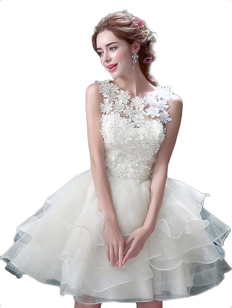 Amazon | 【ノーブランド品】ウェディングドレス ミニ丈 結婚式 花嫁