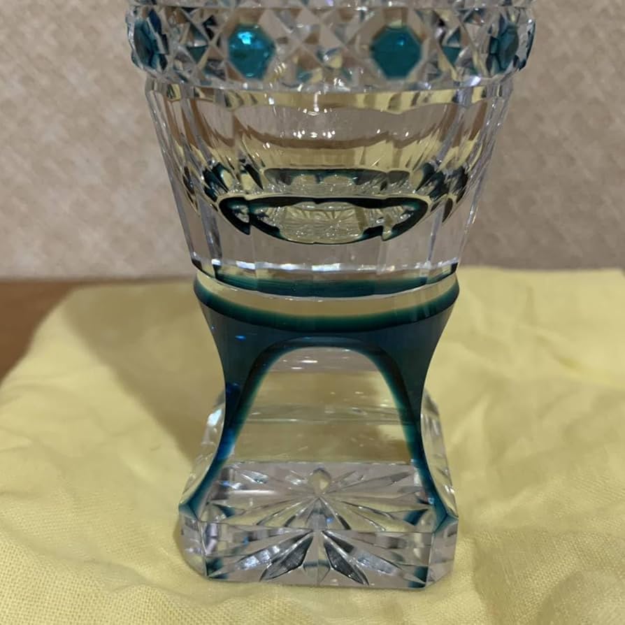 Amazon.co.jp: 超 阪本光男 薩摩切子 八角 籠目 高杯 盃 グラス 藍 青