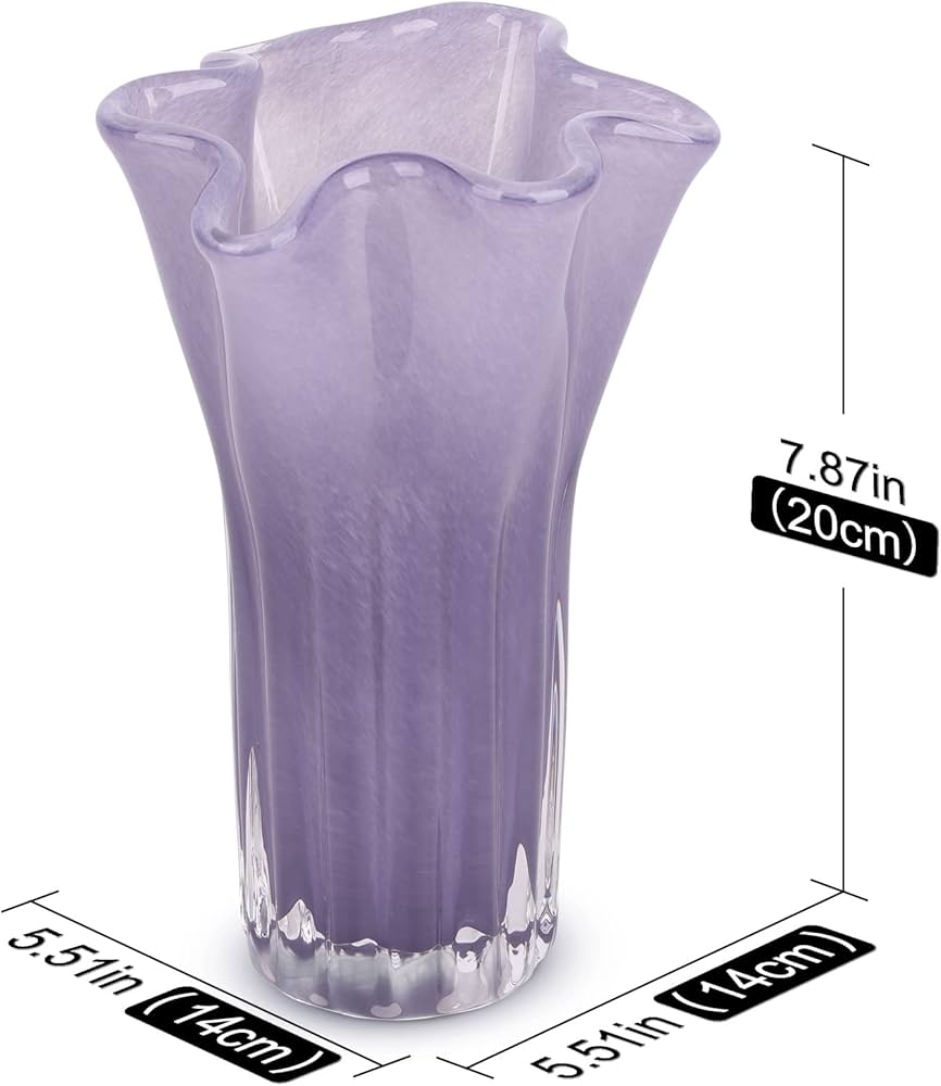 Amazon.co.jp: 吹きガラスの花瓶、ユニークな広口の花瓶、紫の花瓶