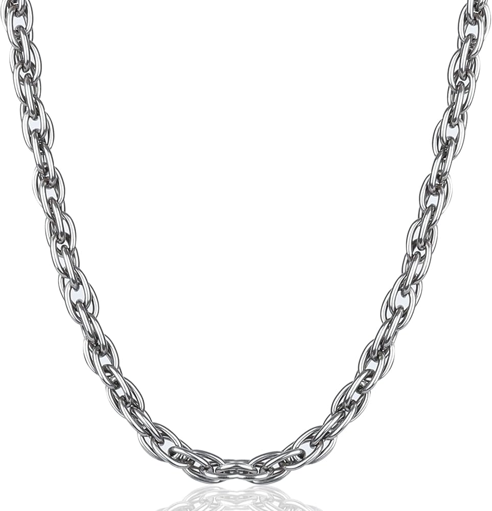 SanThree 7mm Pure Titanium Twist Link Chain Necklace, Skin