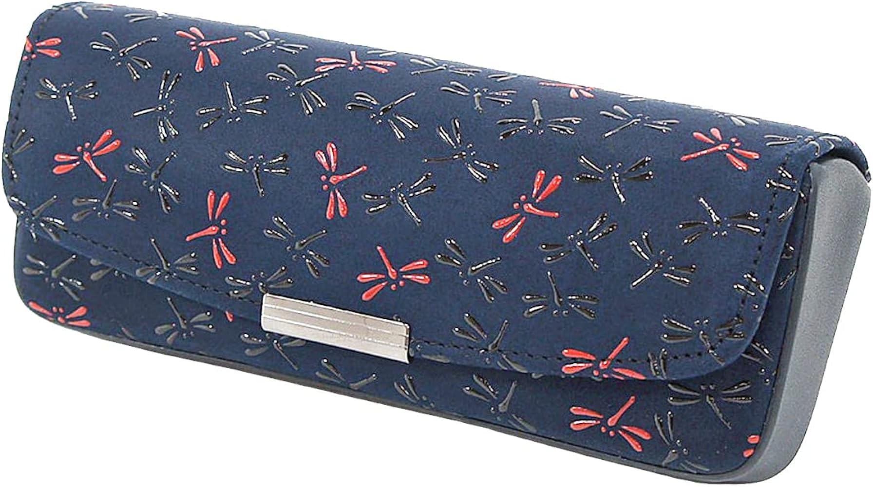 Amazon | [印傳屋] 印伝 メガネケース 鹿革 なごみ とんぼ柄 紺地×黒赤
