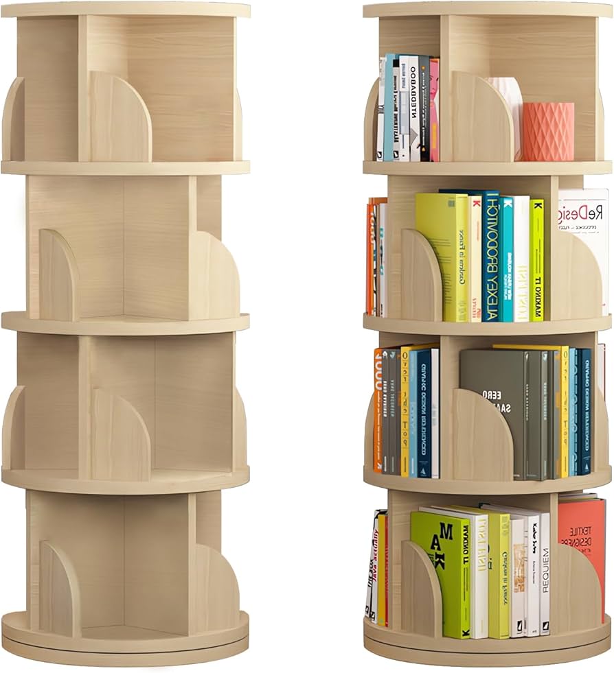 Amazon｜Fuwata 本棚 回転式本棚 4段 大容量 直径46CM 漫画絵本棚