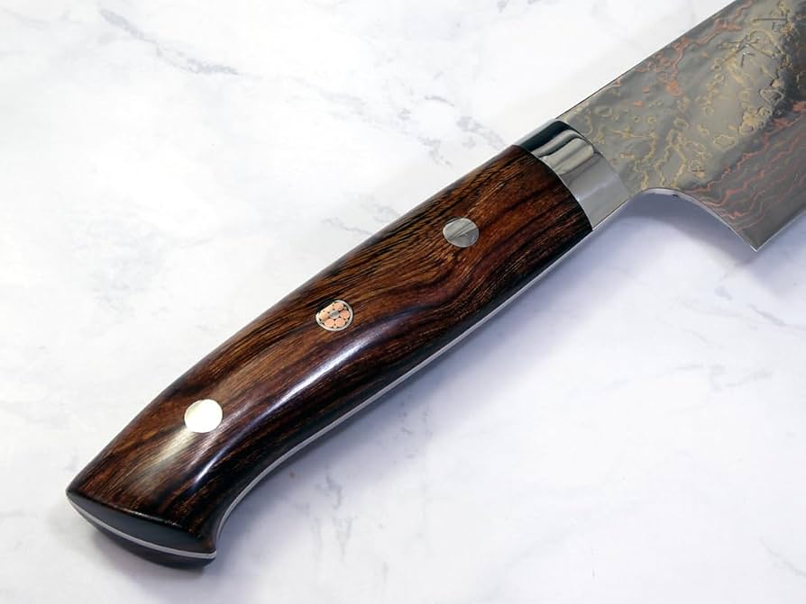 Amazon | 佐治武士作 V金10号W有色ダマスカス 牛刀240 アイアンウッド