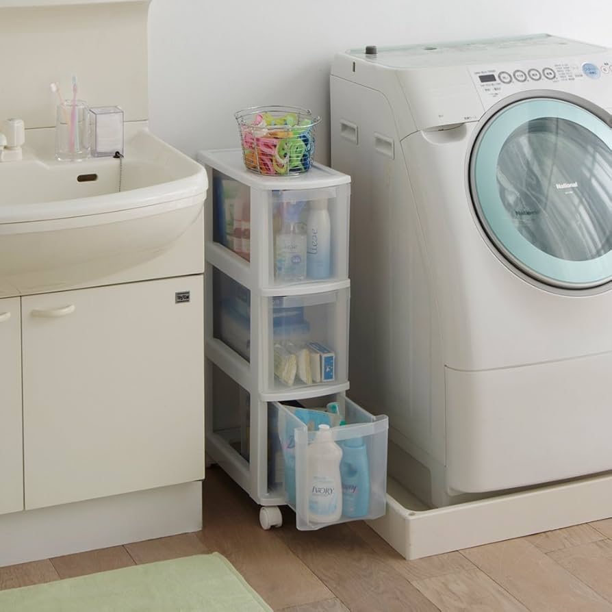 Amazon｜スリムチェスト 3段 ホワイト/クリア｜チェスト・タンス