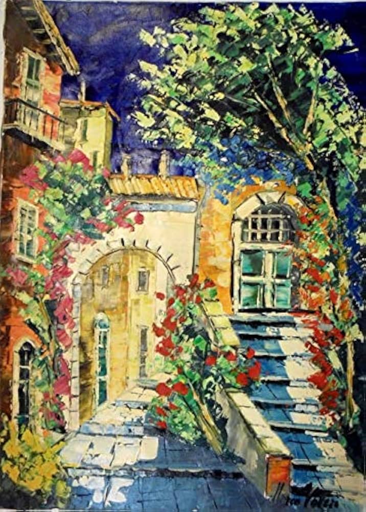 Amazon.co.jp: イタリア絵画 油絵 マルコ 作 「階段とアーチ」風景画