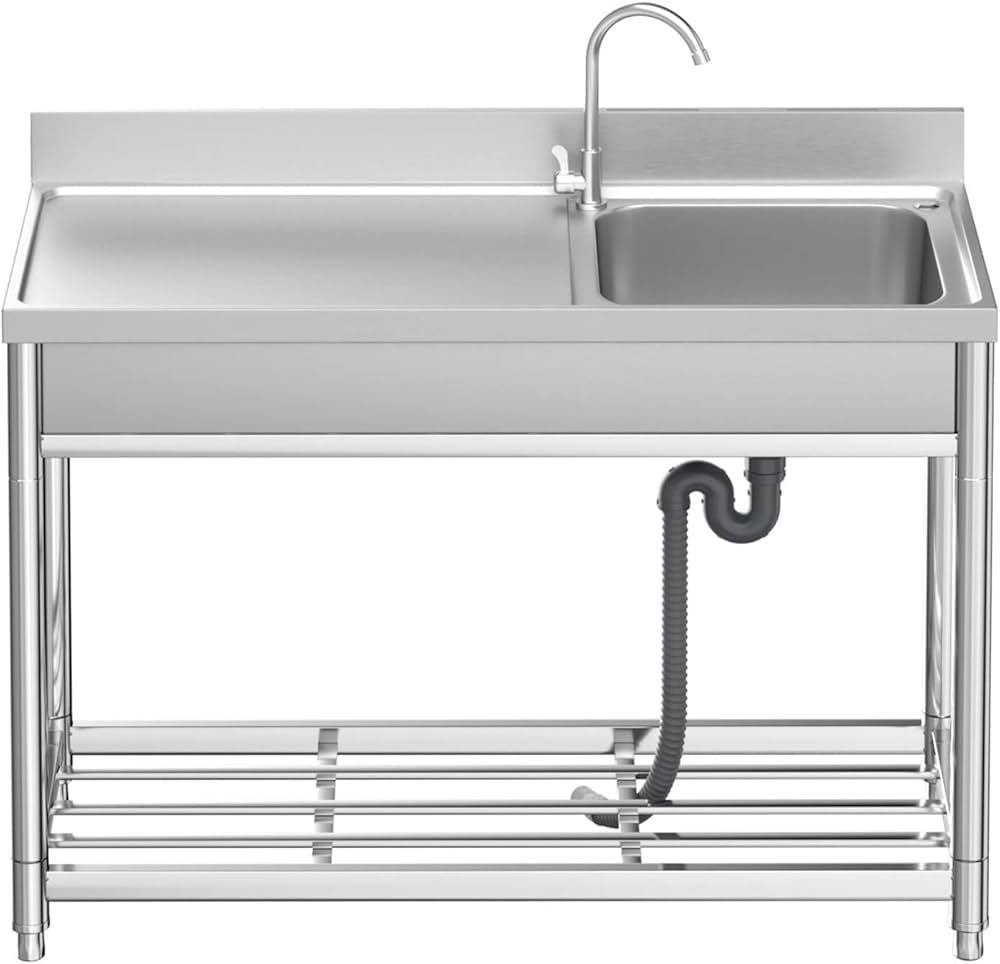 Amazon.co.jp: 流し台 ステンレス製 蛇口水栓付き 蛇口左右に付けれる