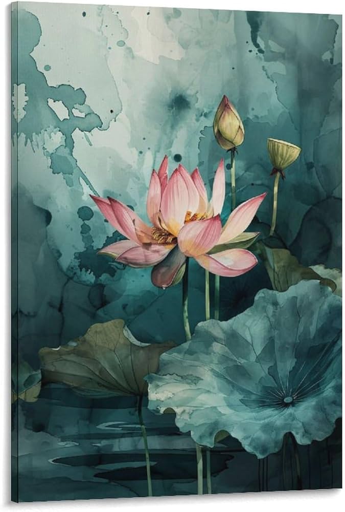 Amazon.co.jp: 絵画 ほっそりと咲く蓮の水墨画インテリア 絵画 魅力的