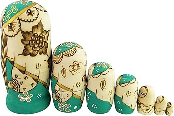 Amazon | 三つ編みの女の子 緑の胴体 花柄 マトリョーシカ人形