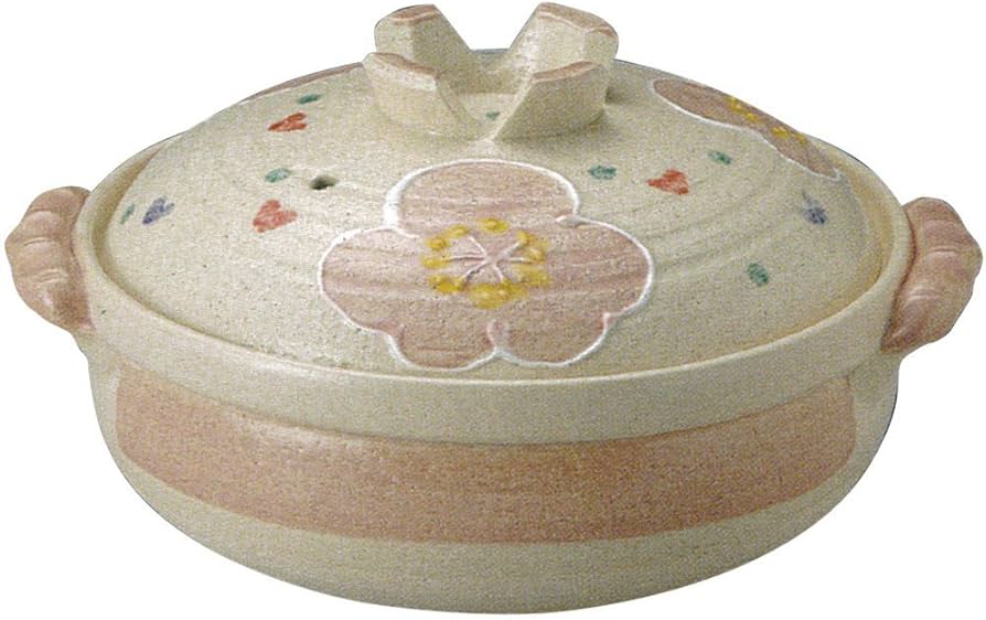 Amazon.co.jp: 萬古焼 16-13695 土鍋 7号 深鍋 ピンク花紋 21.5cm 1.4L
