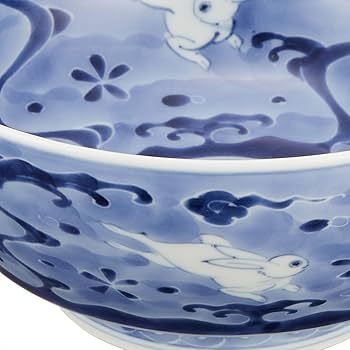 Amazon｜有田焼 李荘窯 「 究極の ラーメン鉢 」 墨弾き波兎 直径約18