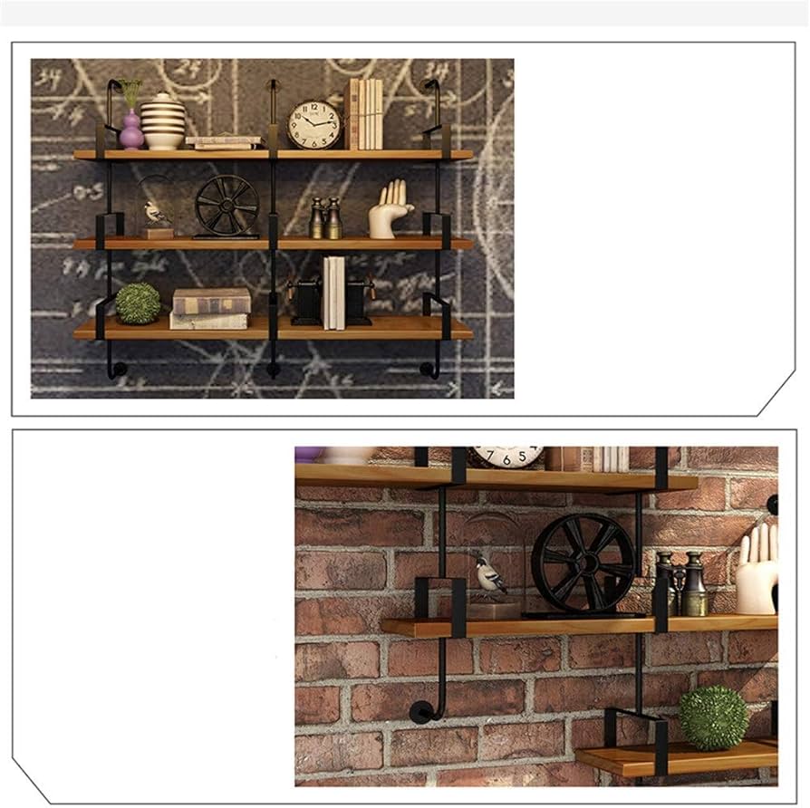 Amazon｜インダストリアルスタイルの木製ウォールシェルフ DIY レトロ