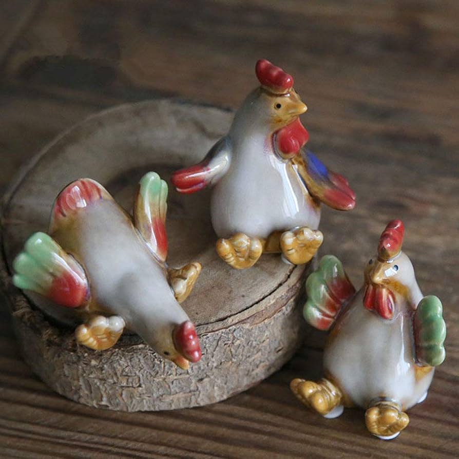 Amazon.co.jp: 置物 鶏 3点セット にわとり 陶磁器 北欧 ガーデニング