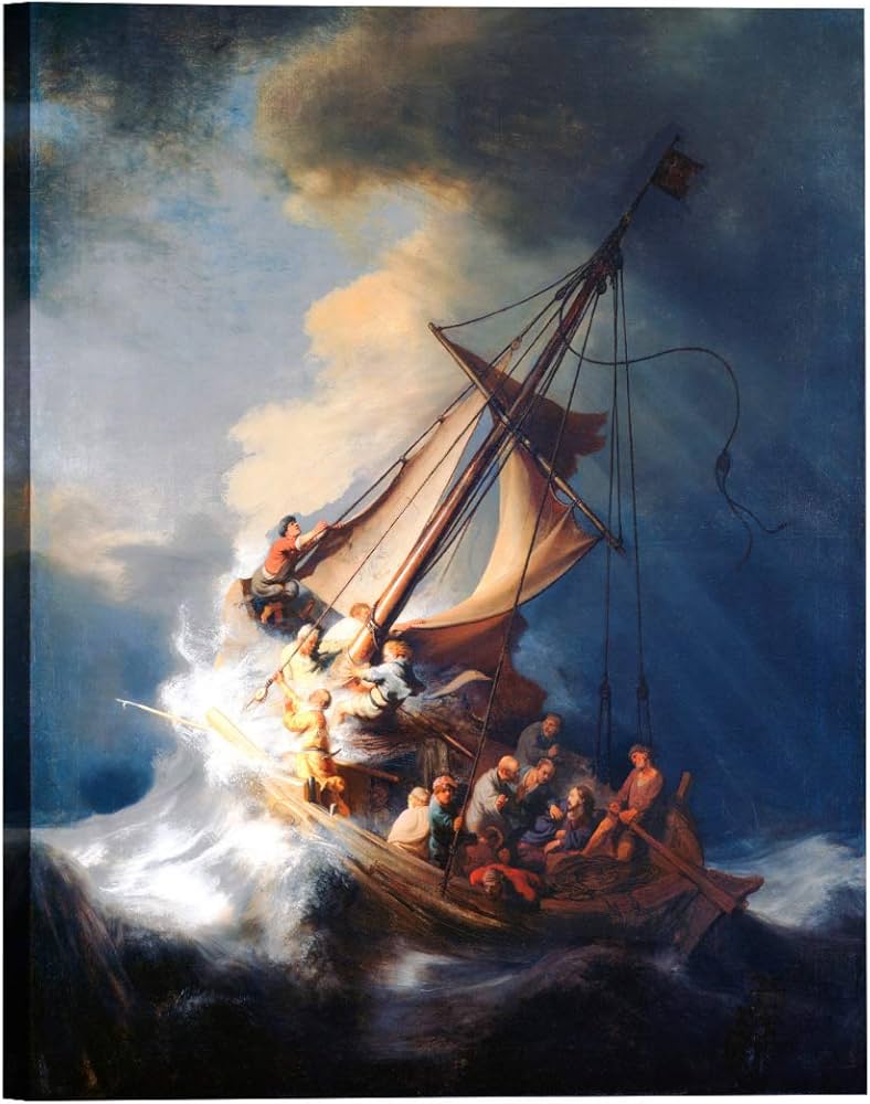 Amazon.co.jp: ELITEART-ガリラヤの海に嵐の中のキリスト オランダ黄金