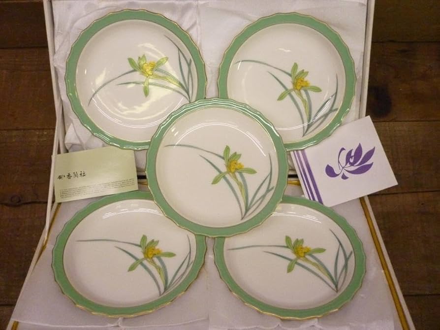 Amazon.co.jp: 香蘭社 銘々皿5枚揃 黄蘭柄 有田焼 宮内庁御用達 品