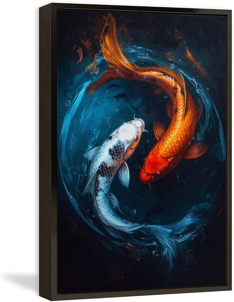 Amazon.co.jp: 絵画 お互いを追いかける 2 つの美しい鯉インテリア
