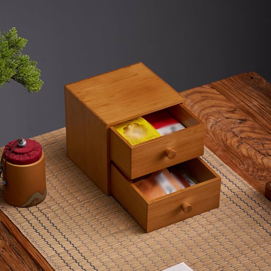 Amazon｜MJKQ9 収納ボックス 2段式 天然竹 竹製 引き出し レターケース