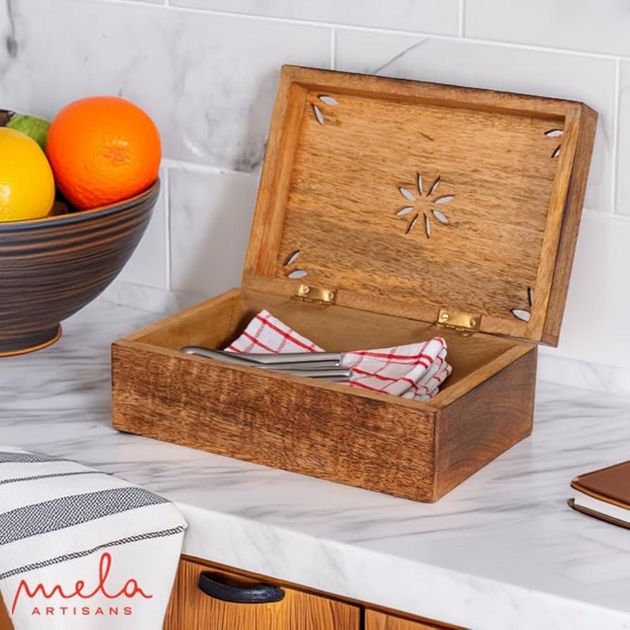 Amazon.com: Mela Artisans Wooden Keepsake Box | Burnt Mango Wood