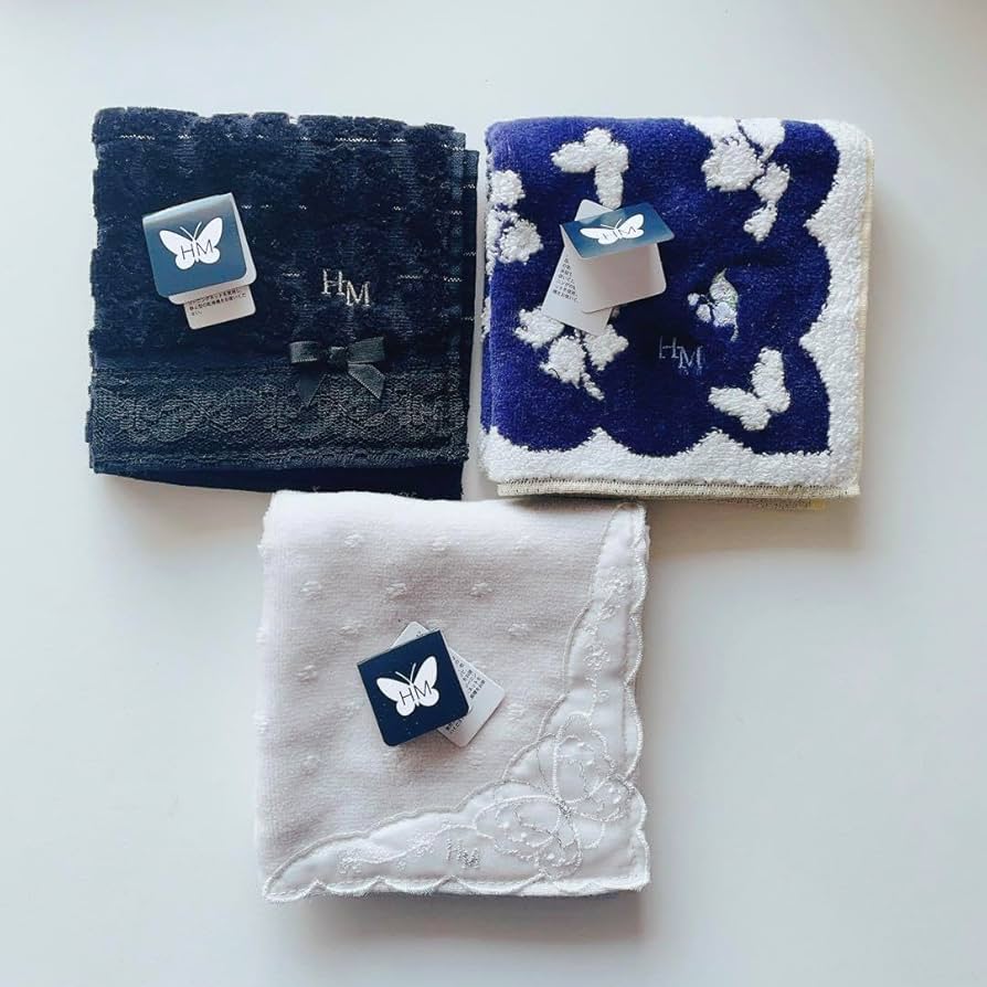 Amazon.co.jp: ハナエモリタオルハンカチ3枚セットピンク花柄ネイビー