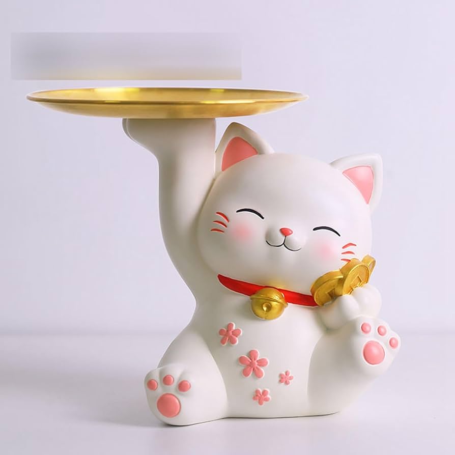 Amazon.co.jp: お皿を持った猫さん 鍵置き 招き猫 玄関 収納トレイ 猫