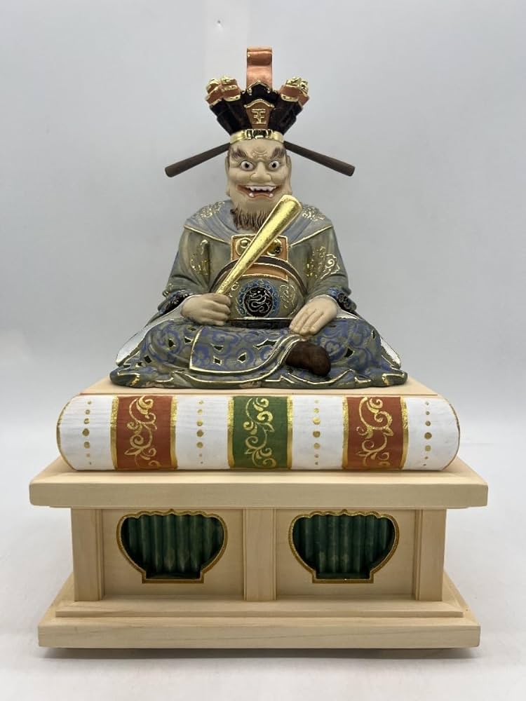 Amazon｜仏像 閻魔大王 座像 桧木彩色 木彫仏像 木製 木彫り (Color