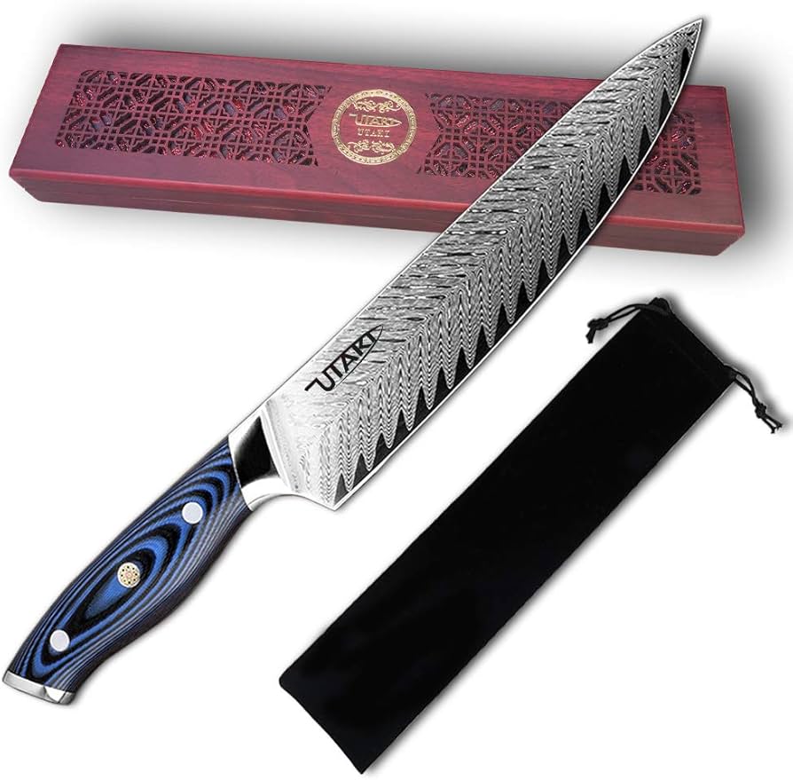 Amazon | Utaki 牛刀 包丁 ダマスカス 67層 V金10号鋼 200mm 三徳包丁