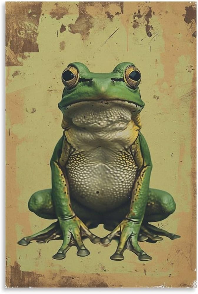Amazon.co.jp: 絵画 緑のカエルのシンプルな絵インテリア 絵画 超