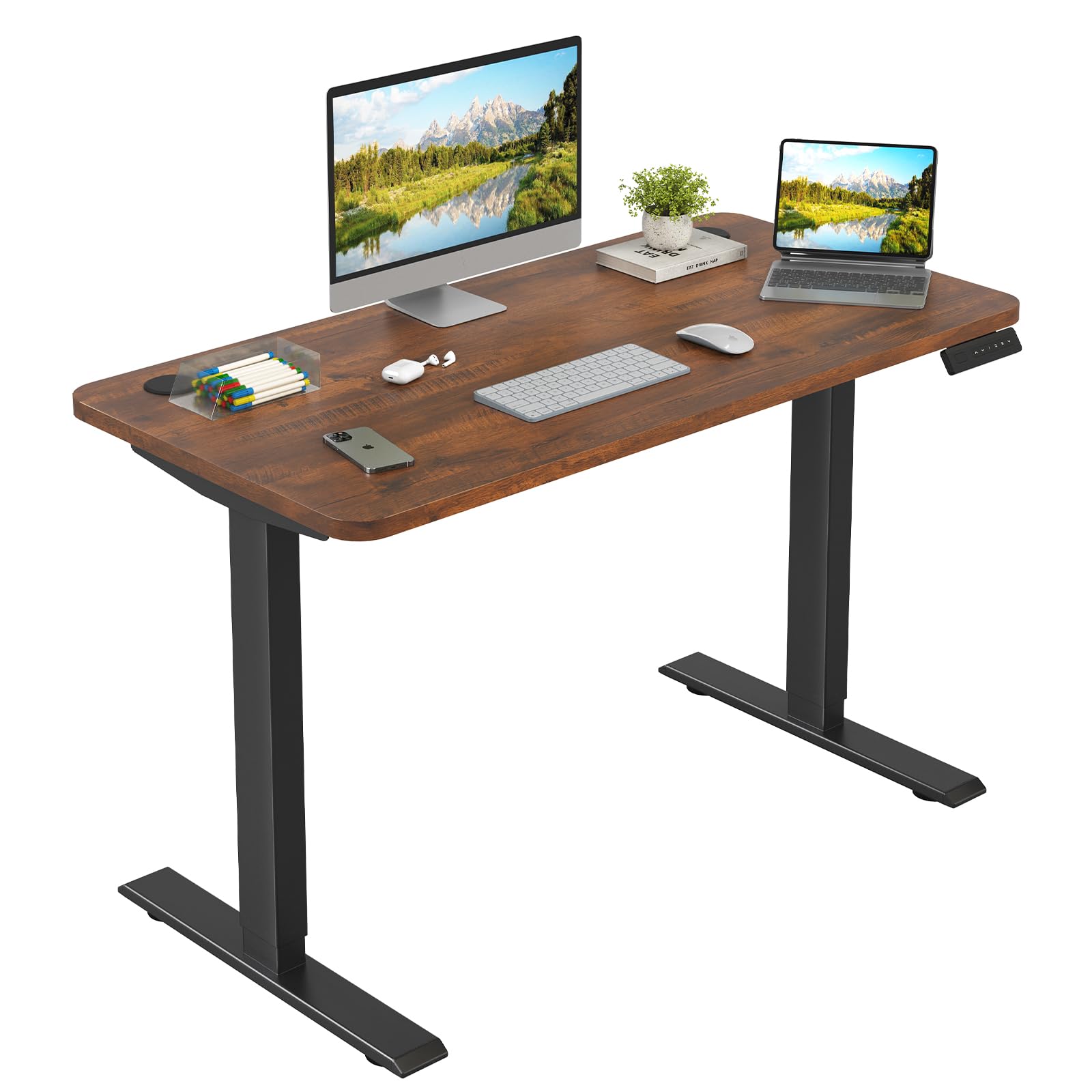 Amazon | Sunon 電動昇降式デスク 2モーター付き 一枚板 幅120cm