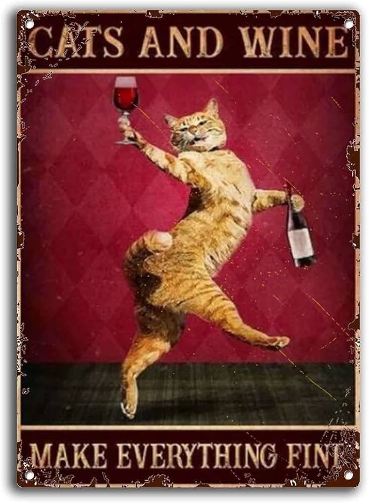 Amazon | ブリキ看板猫とワインはすべてを美しくするヴィンテージ